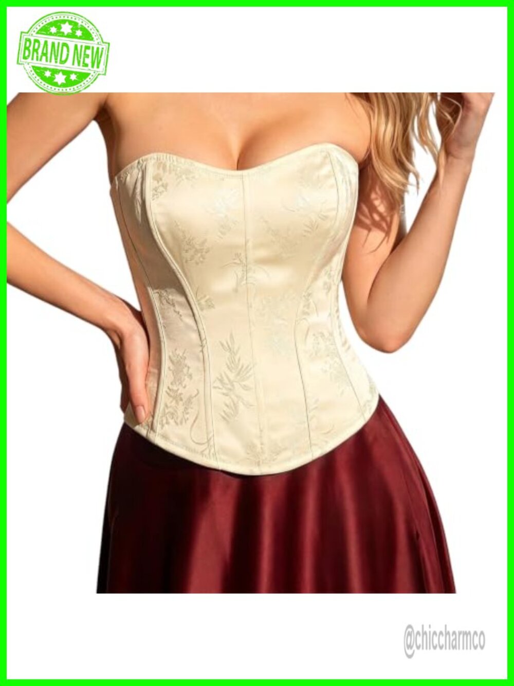 Embroidered Corset Top Strapless Bustier Lace Up Back Cosplay Party